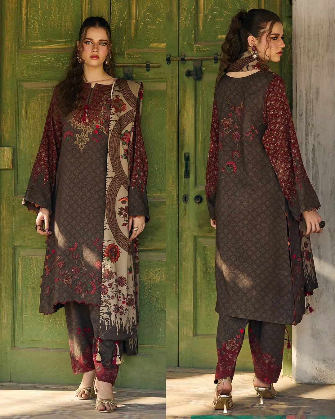 Charizma gray drak Printed   Stitched 3PCS   vol   #5