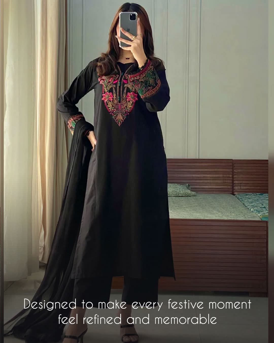 Embroidered Jet Black 3PC     vol     #13