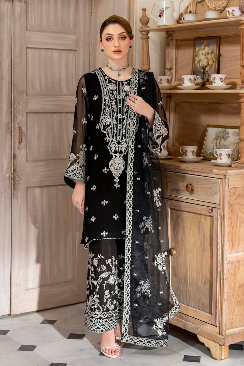 Midnight Elegance – 3PC Premium Chiffon